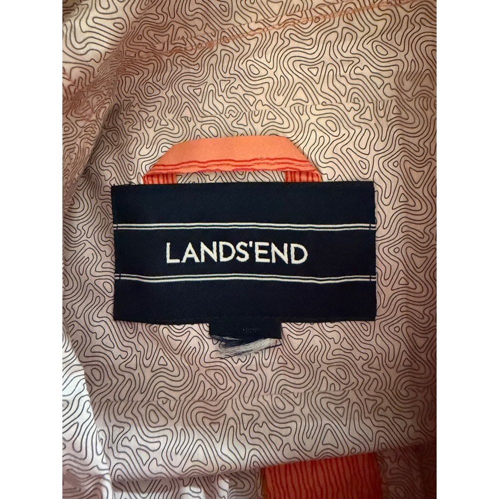 Lands End Women's Coral Pink Striped Hooded Rain Jacket Packable Size XL - Picture 6 of 8